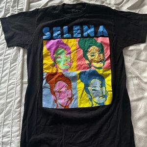 Selena Short Sleeve Graphic Tee - Black with Multicolor Pop Art